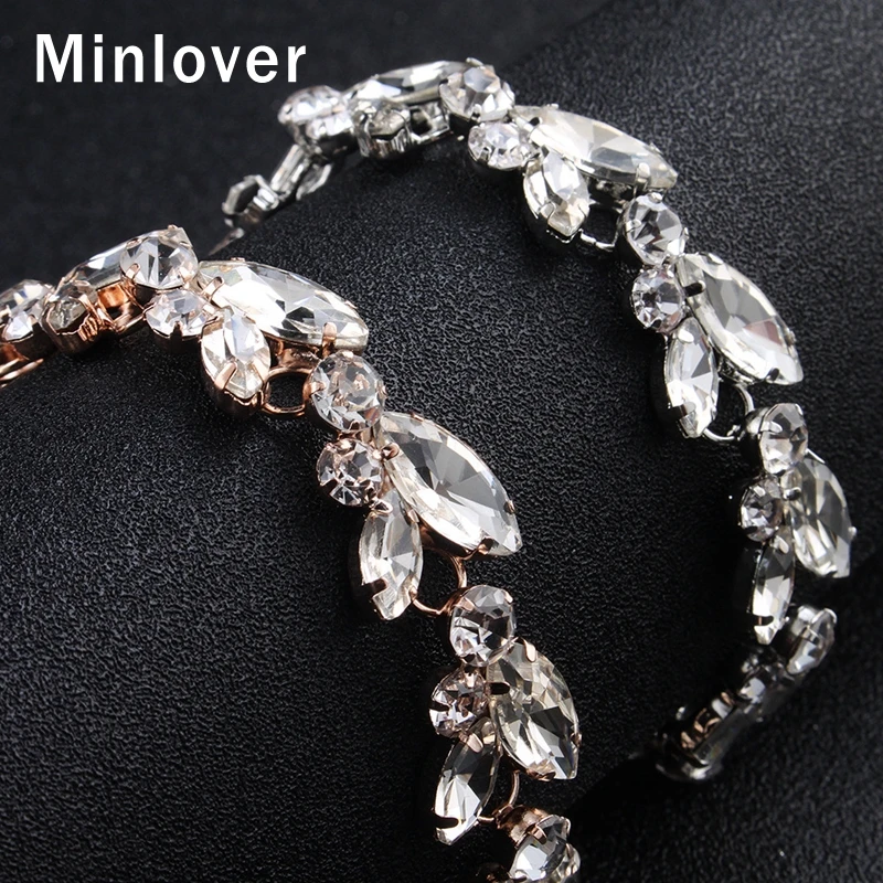 Minlover Серебряный Цвет Маркиза Форма Кристалл невесты очаровательные браслеты