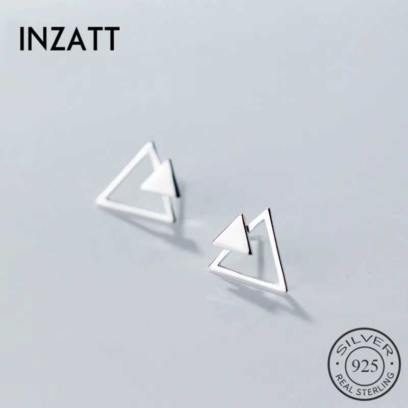 

INZATT Fashion Real 925 Sterling Silver Triangle Stud Earrings Minimalist For Charm Women Fine Jewelry Accessory Drop Shipping