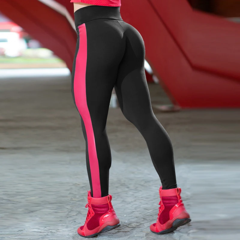 Black Red CHRLEISURE спортивная одежда с полосками по бокам, леггинсы для фитнеса, женские леггинсы для тренировки с высокой талией, лоскутные джеггинсы, леггинсы для бодибилдинга - Цвет: Black Red