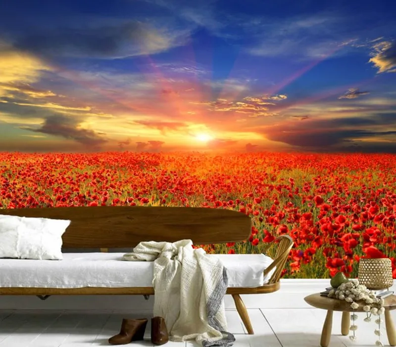 Custom 3D murals Scenery Fields Sunrises and sunsets Flowers Nature papel de parede living room TV wall bedroom wallpaper | Обустройство