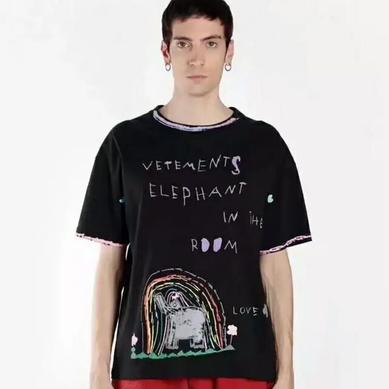Последняя 19ss Топ Творческий граффити и чернильной Кляксой VETEMENTS для мужчин