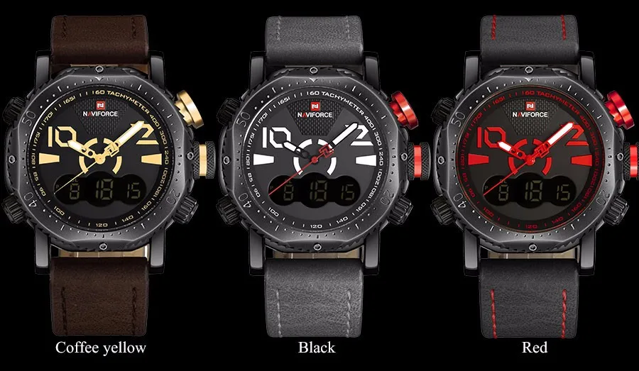 Бренд NAVIFORCE, мужские спортивные часы, двойной дисплей, часы для мужчин, светодиодный, цифровые, аналоговые часы, оранжевые, кварцевые часы, 30 м, водонепроницаемые мужские часы