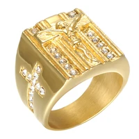classic men ring religious style cross ring fashion gold color stainless steel accessories jewelry for male best gift