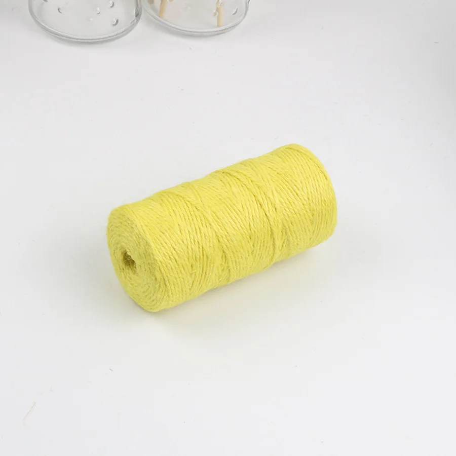 light yellow 100 м/рулон 2 мм пеньковая пряжа плетеная веревка джутовая нить Мешковина вечерние упаковка для свадебного подарка шнуры цветные Zakka Скрапбукинг - Цвет: light yellow