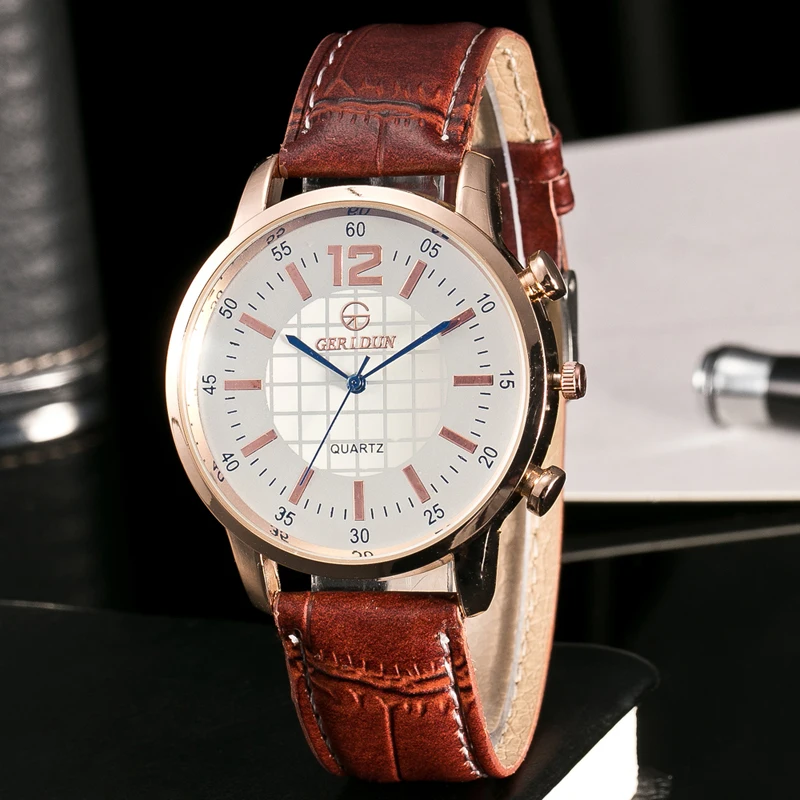 Часы мужские модные кварцевые в полоску с кожаным ремешком | Наручные часы