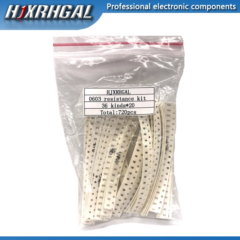 

36valuesX20pcs=720pcs 0603 1ohm-10Mohm SMD Resistor Kit Assorted Kit 1% component diy samples kit new and original hjxrhgal
