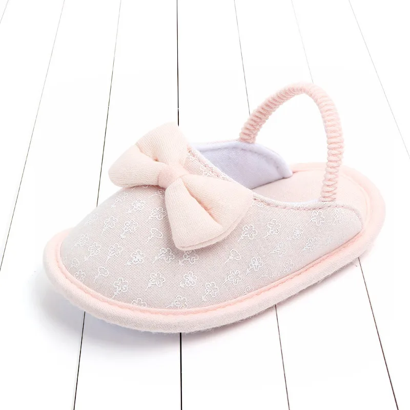 Pink Bow Модная хлопковая детская обувь, милые летние футболки для младенцев, тапочки, обувь для маленьких мальчиков и девочек, нескользящая домашняя обувь с мягкой подошвой для новорожденных - Цвет: Pink Bow