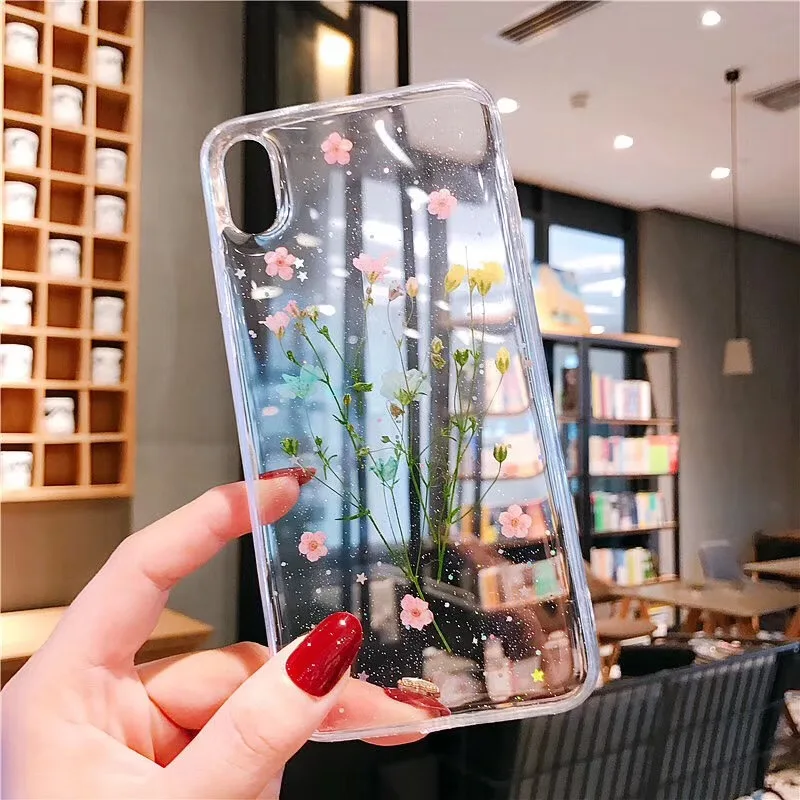 Прозрачный чехол Tfshining с настоящими высушенными цветами для iPhone 12 11 Pro Max 7 8 Plus X 6S XS