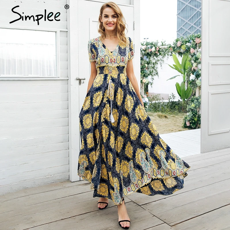 Женское длинное платье на пуговицах Simplee повседневное пляжное с цветочным