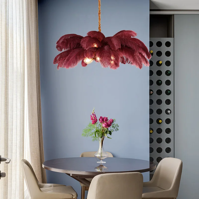 Postmodern Ceiling Pendant Lights Ostrich Feather Living Room Dining Bedroom Hanging Lighting | Освещение