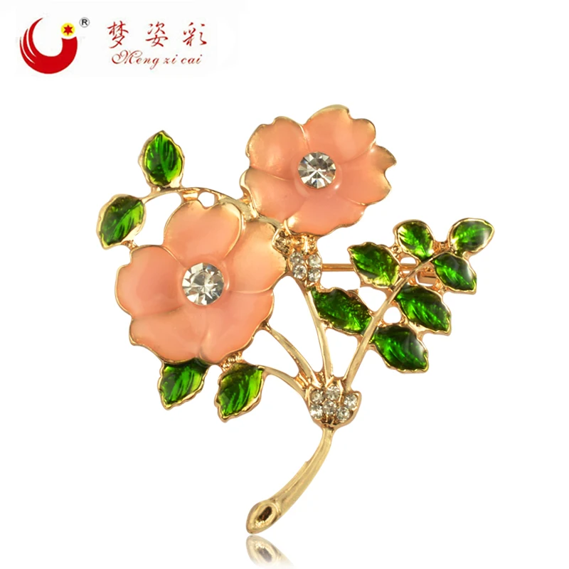 Женская эмалированная бутоньерка MZC зеленая брошь со стилизованными листьями в