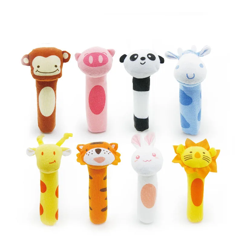 

2017 New Puzzle Soft Baby Toy Hand Bells Cartoon Animal 8 styles Model Ring bell Rattle Squeaker Rod Baby Rattle Cute Gift 1pc