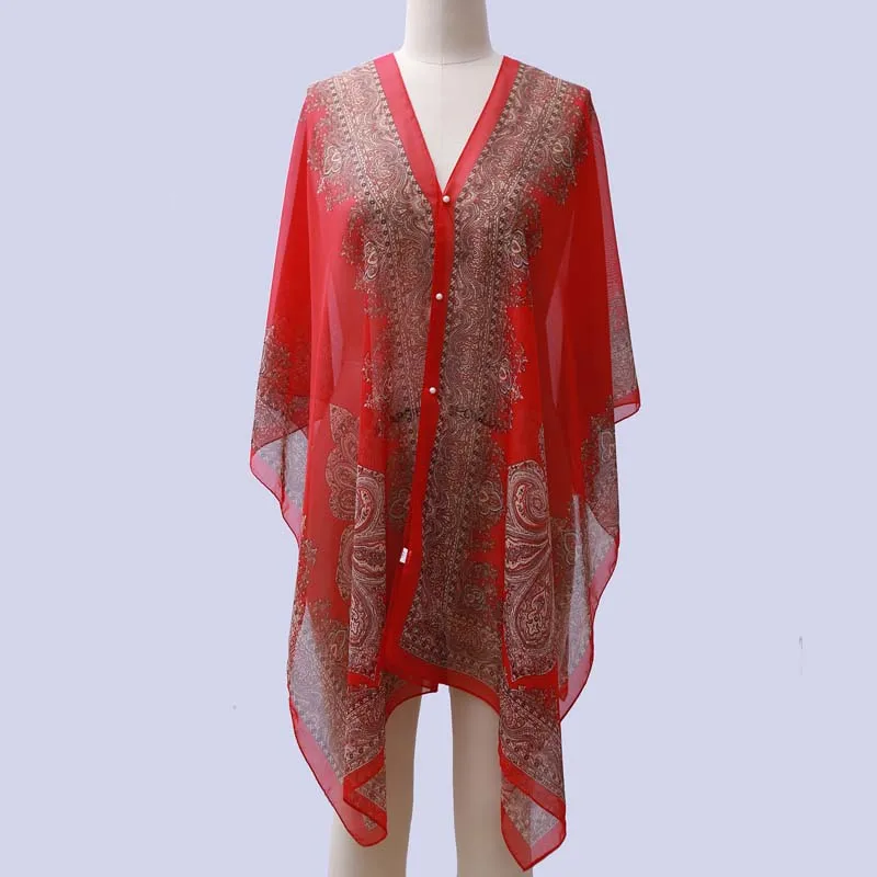 Шифоновое пляжное пончо с принтом пейсли шаль-туника шарф накидка Женский