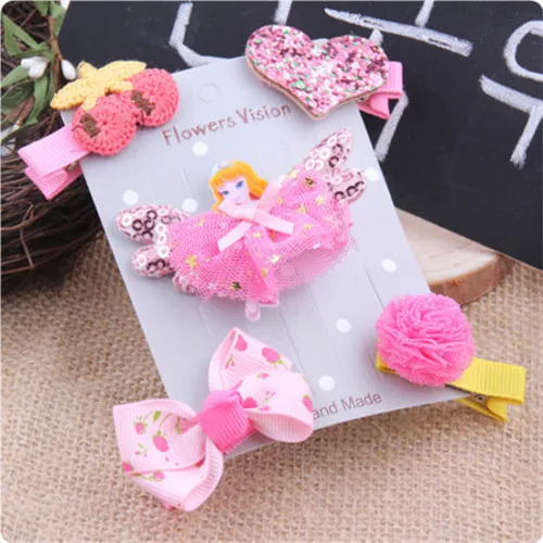 5Pcs Toddler Infant Kid Baby Girl Cartoon Hair Clips Bow Flower Mini Barrettes Hairpin Set Princess Accessories Headwear | Детская