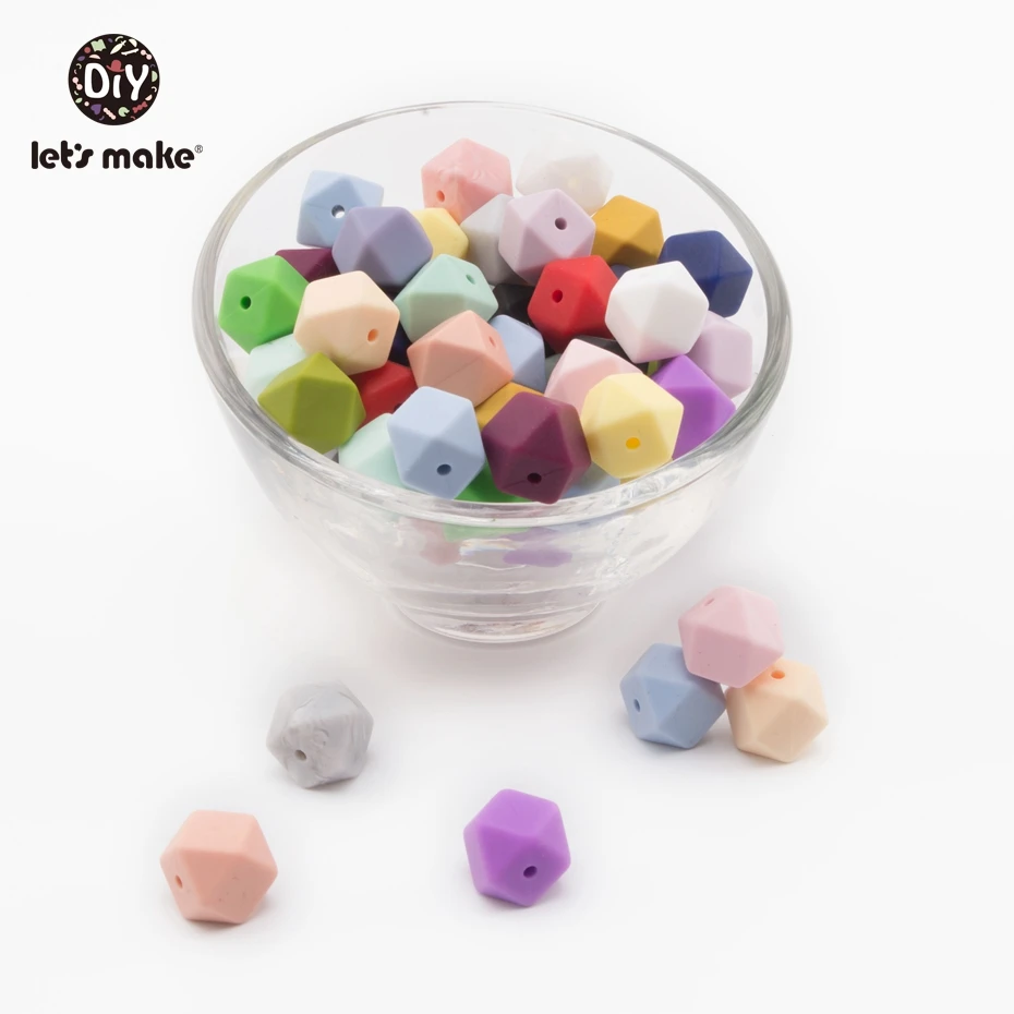 Let'S Make 20Pc 14Mm Hexagon Silicone Teether Beads Baby Tiny Rod Multifaced Baby Teething Toy Beaded Silicon Baby Teether Toy