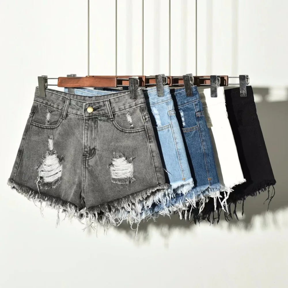 

Vintage Short Feminino Ripped Hole Fringe Plus Size Denim Shorts Women Casual Pocket Jeans Shorts 2019 Summer Girl Hot Shorts
