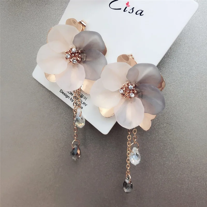 Милые серьги с кисточками в виде цветка стразы акрил имитация лепестков капли
