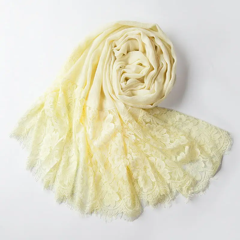 Light Yellow Wuaumx шарфы женские Хлопковые смеси хиджаб шарфы сплошной шарф дамы кружева края шали, шарф женский палантин, платки и палантины, шарф осень, мода платки женские, бандана женская, шейные платки для женщин - Цвет: Light Yellow