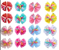 100pcs dog volumes robbon bows dog pet hair bows alloy clips lace topknot bows coloured dog hair grooming accessories for dogs