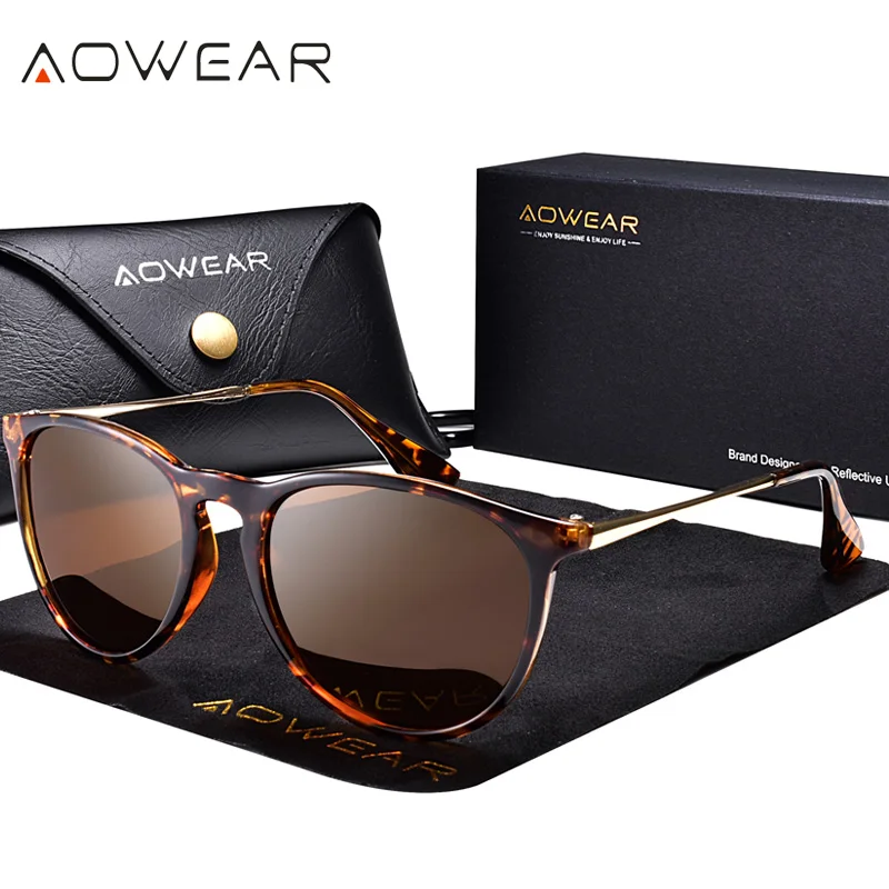 Brown AOWEAR, маленькие авиационные солнцезащитные очки для женщин, поляризованные зеркальные солнцезащитные очки для женщин, модные винтажные очки Gafas De Sol Mujer - Цвет линз: Brown
