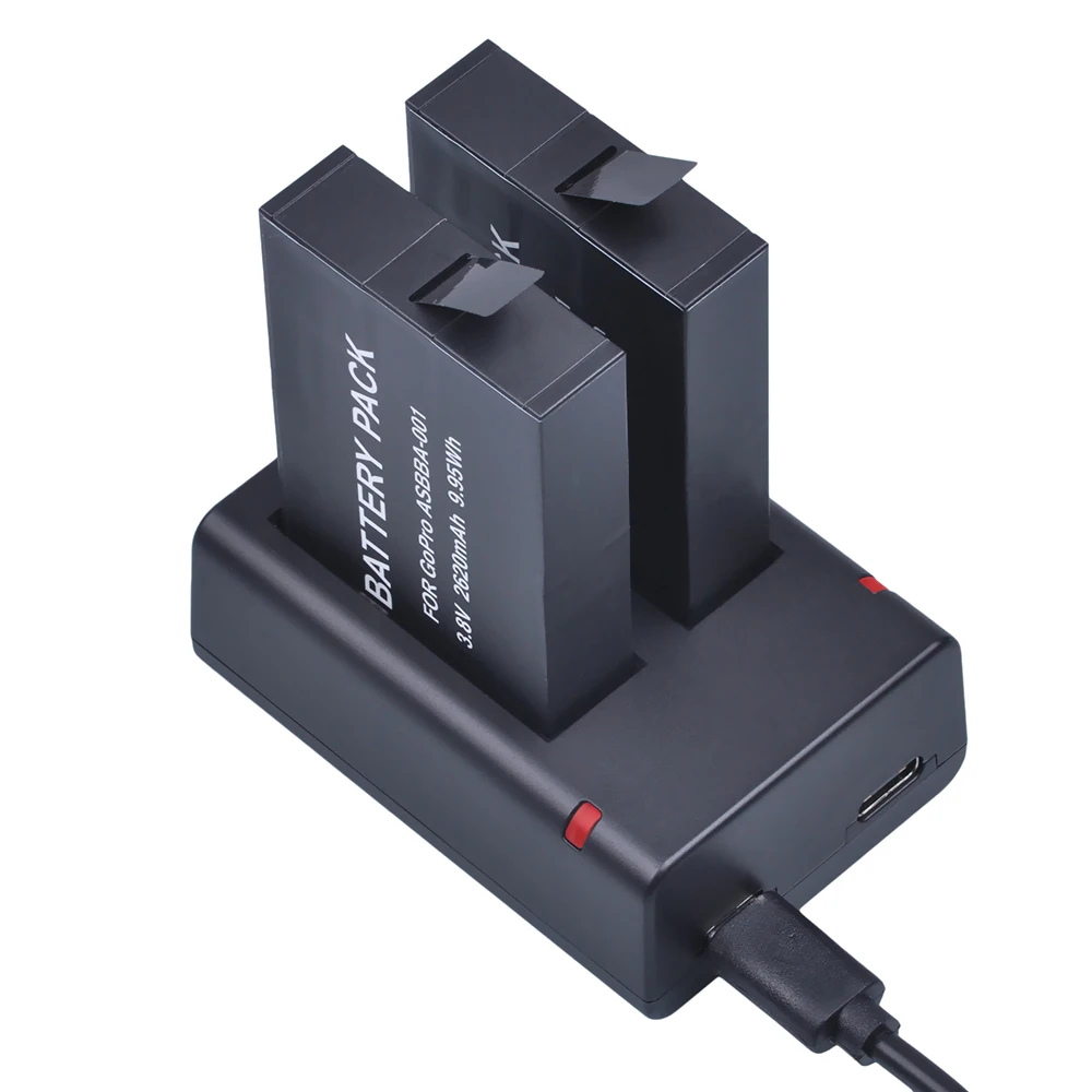 Tectra 2Pcs 2620mAh GoPro ASBBA 001 аккумулятор + 2 канальное USB зарядное устройство для экшн