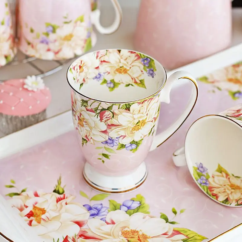 300 мл, керамическая кофейная кружка из костяного фарфора, кафе tazas с цветочным рисунком, креативная керамическая чайная чашка, винтажная чайная церемония