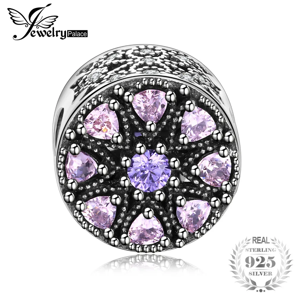 Jewelrypalace 925 Sterling Silver kaleidoscope Purple Murano Glass Cubic Zirconia Beads Charms Fit Bracelets Gift For Women | Украшения и