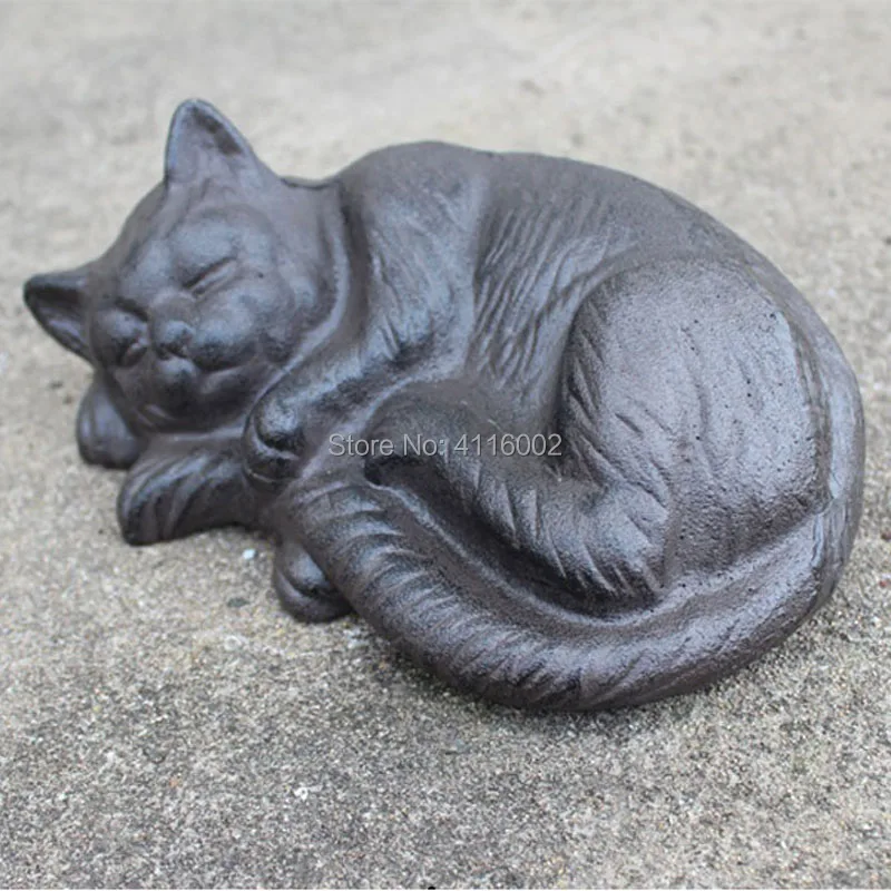 Wrought Iron Sleeping Cat Rural Cast Iron Cat Animal Figurine Cottage Cabin Lodge Yard Garden Outdoor Decor Country Ornament