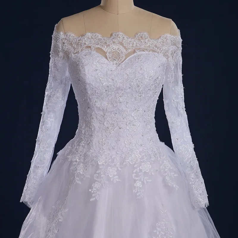 QQ Lover Vestido De Noiva вышитое бисером свадебное платье с аппликацией и длинным рукавом свадебное платье с вырезом лодочкой