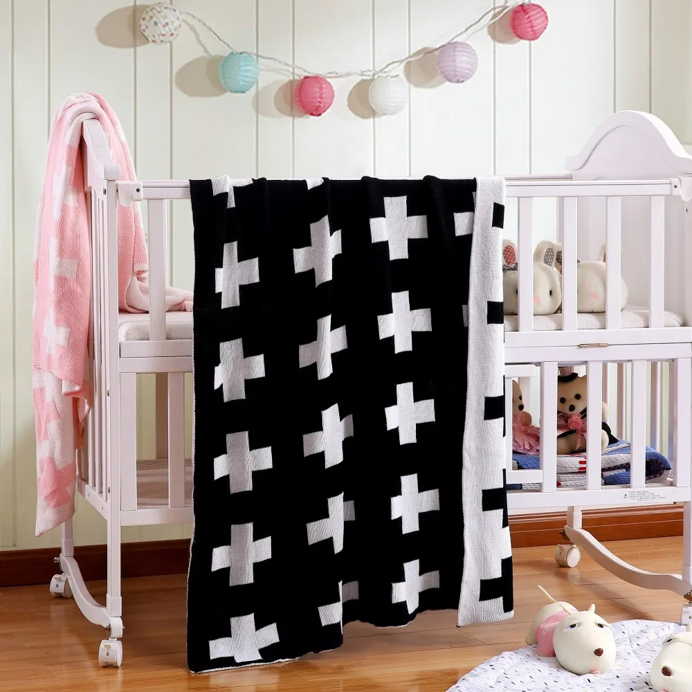 2017 Original Brand 100% Cotton Thick Black White Cross Blanket Newborn Swaddle Baby Bedding Knitted Blankets Cama Play Mat | Дом и сад
