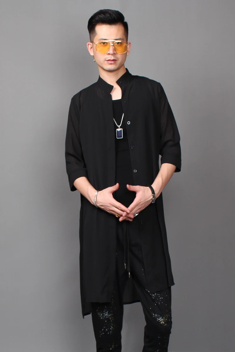 

2019 new uniform code hair stylist shirt male five-point sleeve printing summer sun protection clothing retro long section thin