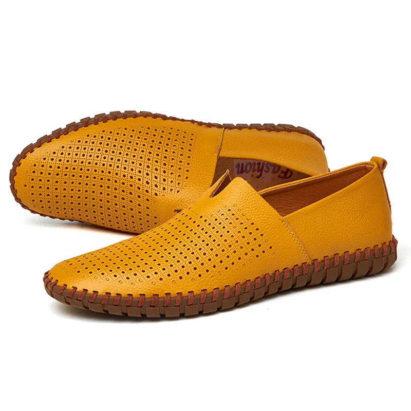 

LAKESHI Big Size Men Genuine Leather Shoes Fashion Slip On Shoes For Men Italian Leather Men Loafers Luxury Brand Men Shoes