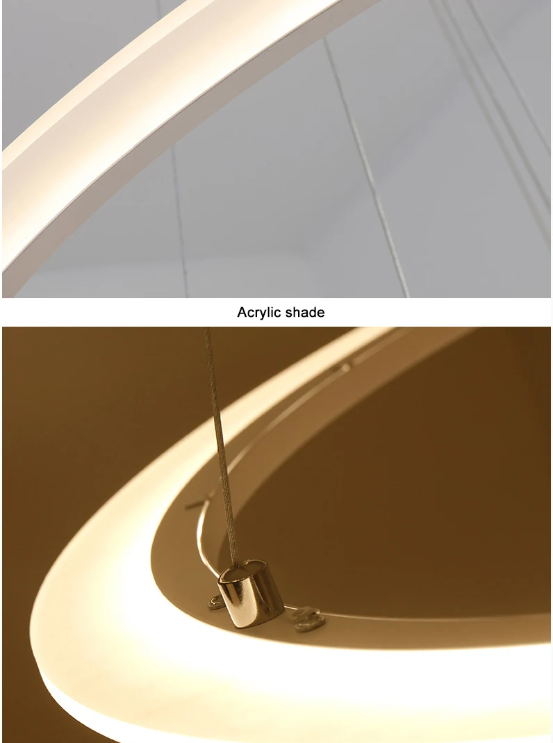 LICAN Modern Led lustre chandelier Acrylic Rings For Living Room Stainless Steel White Hanging Fixtures Adjustable Chandelier