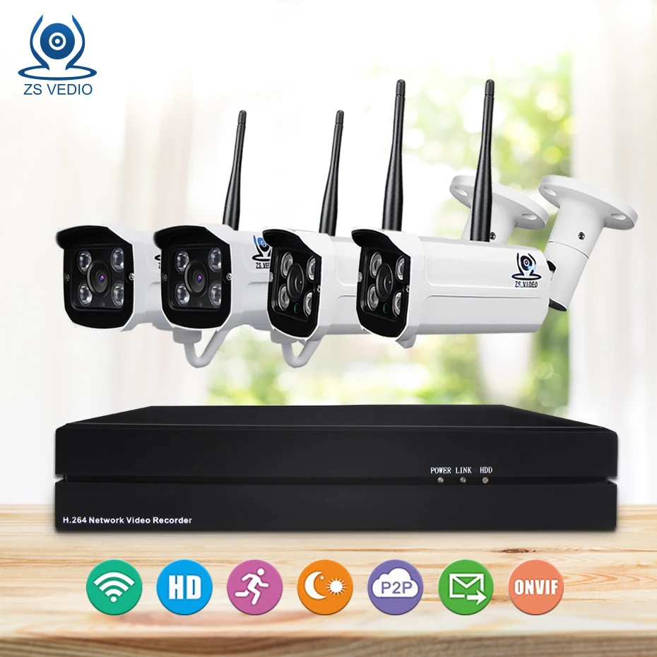 ZSVEDIO система наблюдения камера безопасности wifi 720P 960P 1080P 4CH Full HD монитор