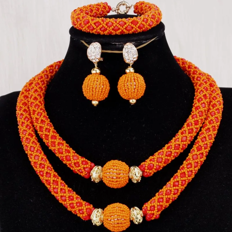

Dudo 18.8 inches Crystal Bead Jewelry Set Orange Red 2 Rows African Bridal Jewelry Set For Nigerian Women Party Christmas Gift