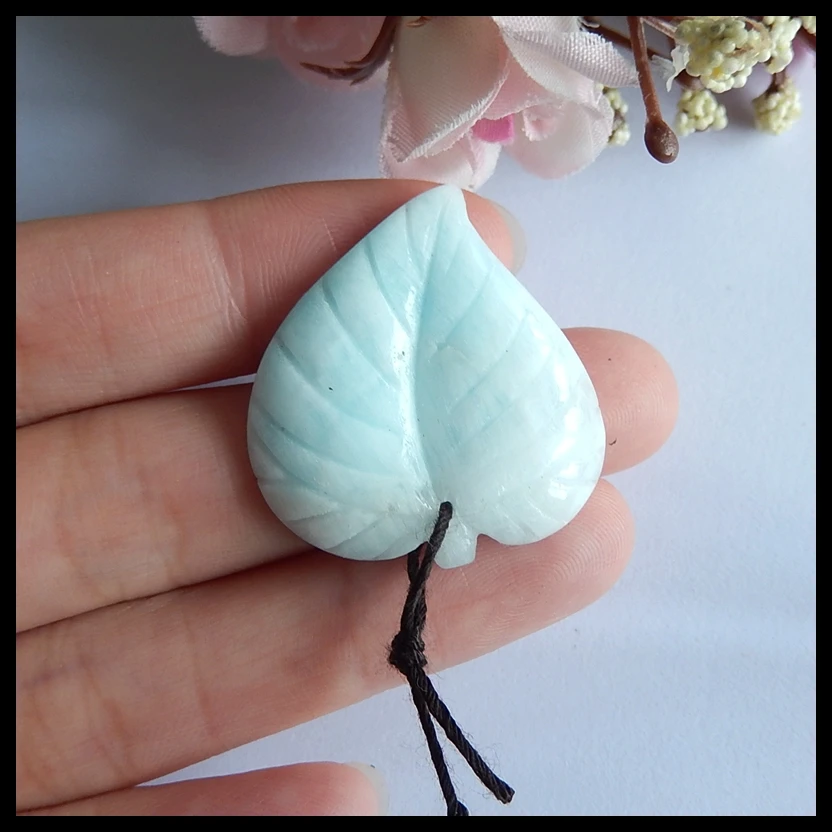 Ювелирные аксессуары, мода Larimar Резные листья кулон, амулеты женские ювелирные изделия подарок драгоценный камень по индивидуальному заказу, 32x29x4 мм, 6,2 г