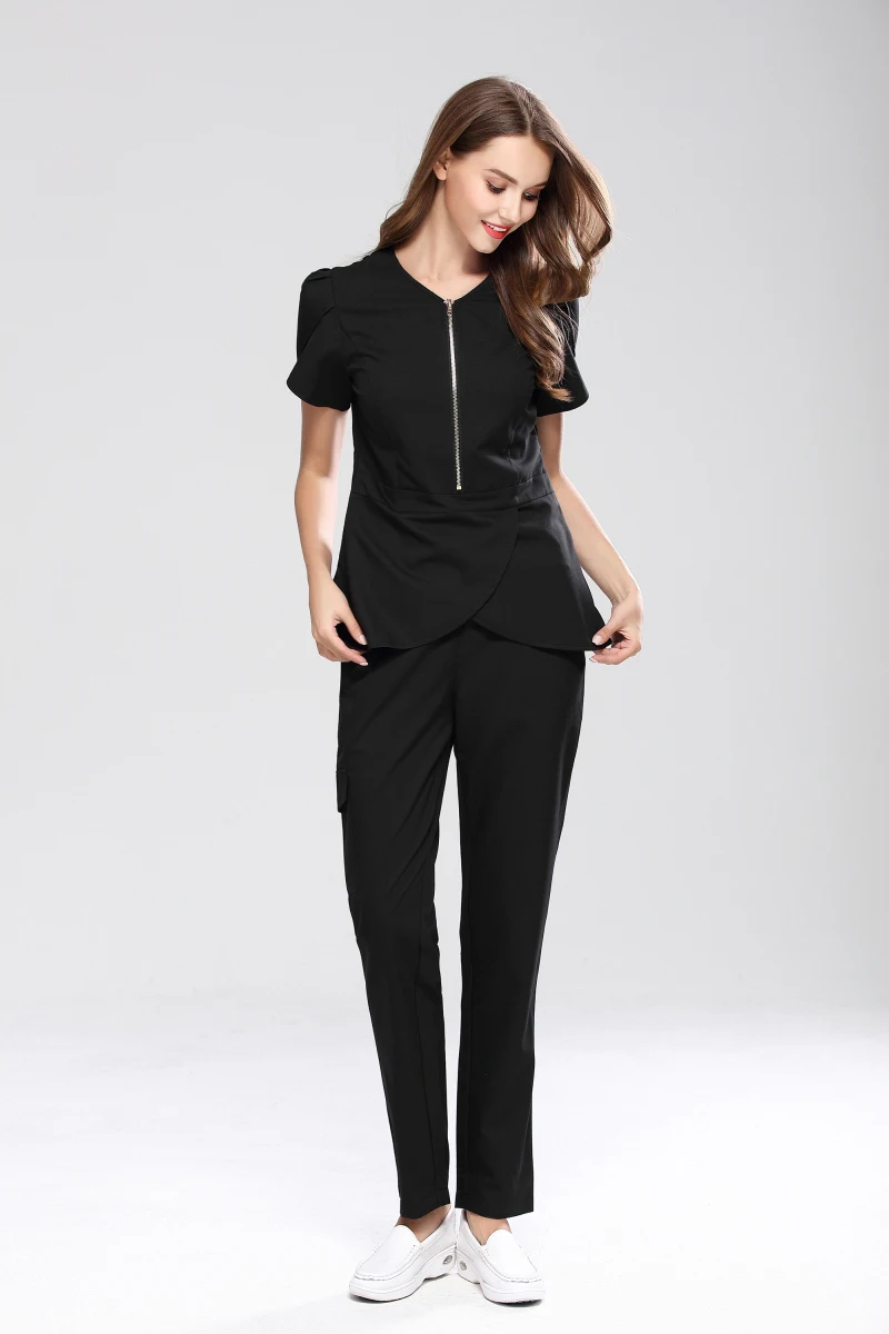 Новая мода Slim Fit Spa медицинские наборы для скраба женский салон красоты стоматологическая клиника спецодежда униформа на молнии дизайн медицинский Халат