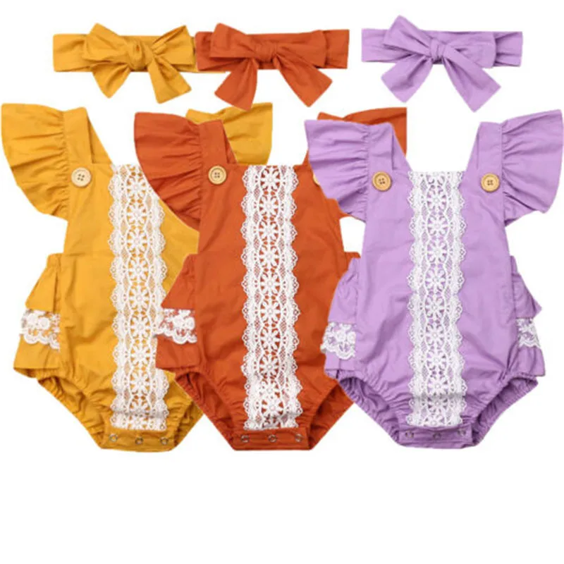 

Toddler Baby Girls Solid Color Romper 2019 Summer Sleeveless Lace Splice Jumpsuit One-Pieces Clothes Baby Girls Fashion Romper