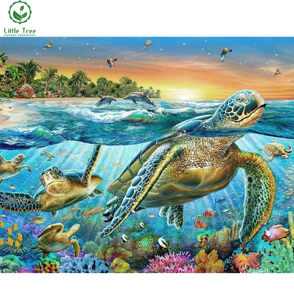 Полностью квадратная Алмазная картина морская черепаха семейный текстиль