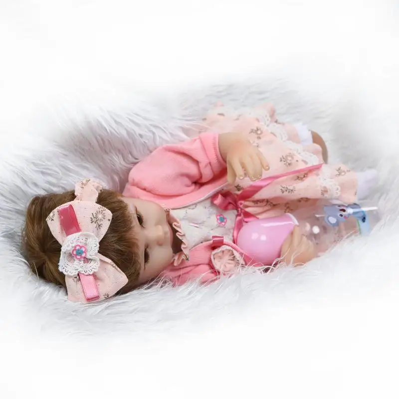 NPK 16 дюймов bebe realista menina кукла для маленьких девочек милый розовый стиль принцессы с бантиком обруч силиконовая кукла для новорожденных