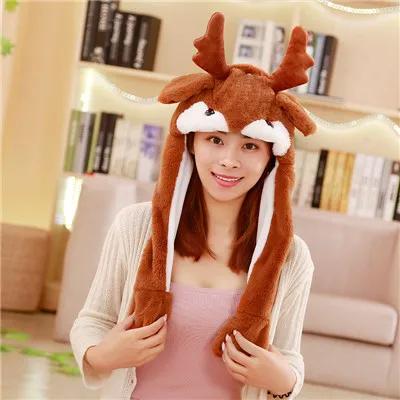 deer Новая Привлекательная плюшевая шапка с подвижными ушками, забавная игрушка для игр с ушками, кролик, собака, свинья, Подарочная игрушка для детей, девочек - Цвет: deer