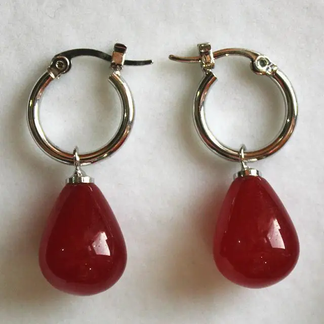

simplest Jewelry silver metal+water drop red 12*16mm Jades bread Earings