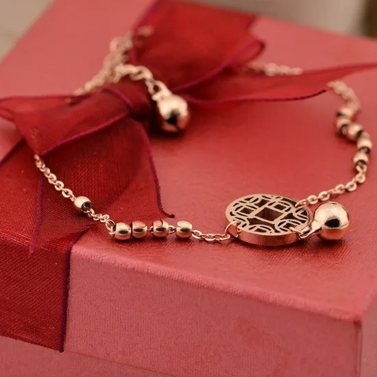 Медный ножной браслет YUN RUO из розового золота с монетницей титановая сталь