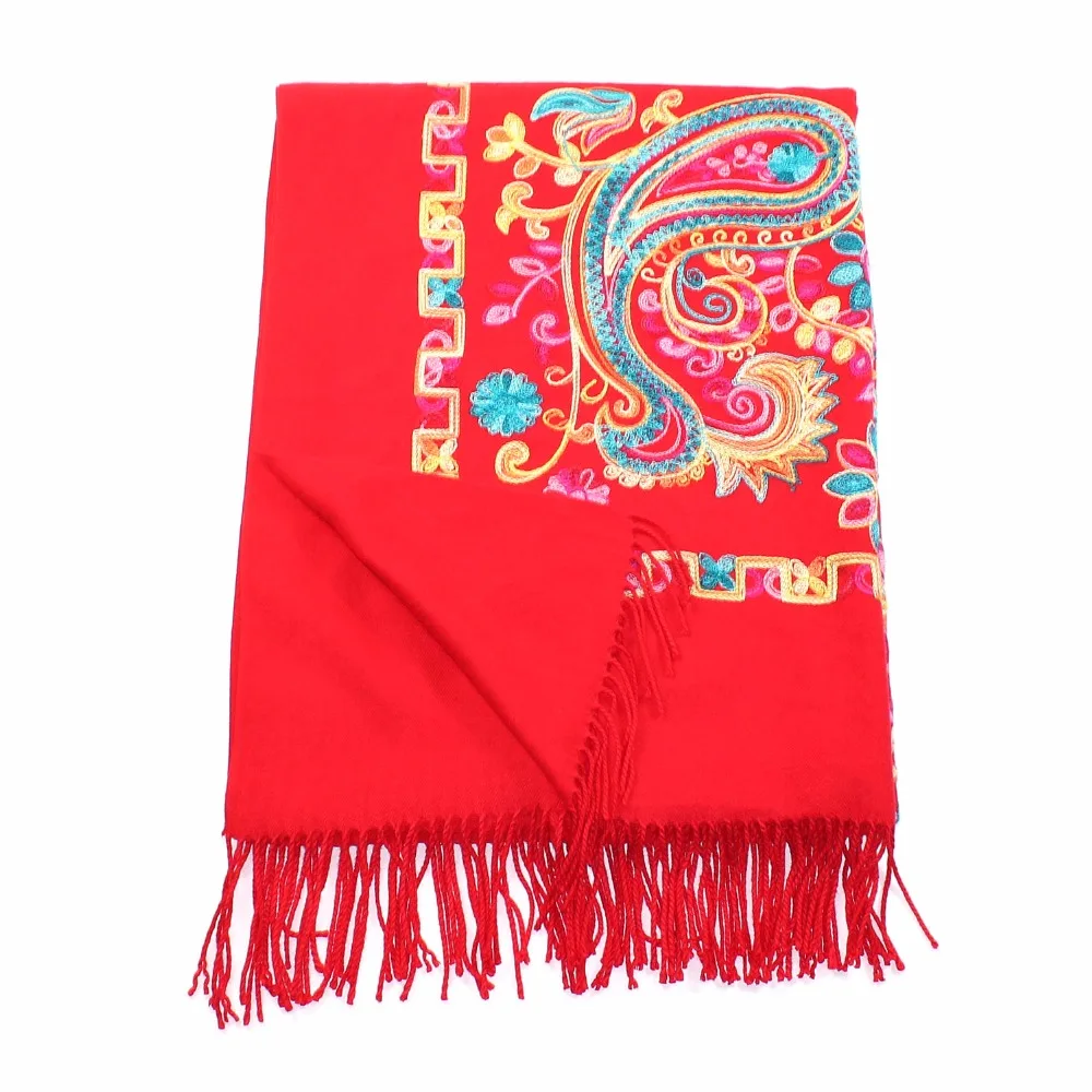 

China Embroidery Floral Paisley Winter Scarf Women New 2017 Cashmere Blanket Scarves Stoles Warm Turquoise Pashmina Ethnic Shawl