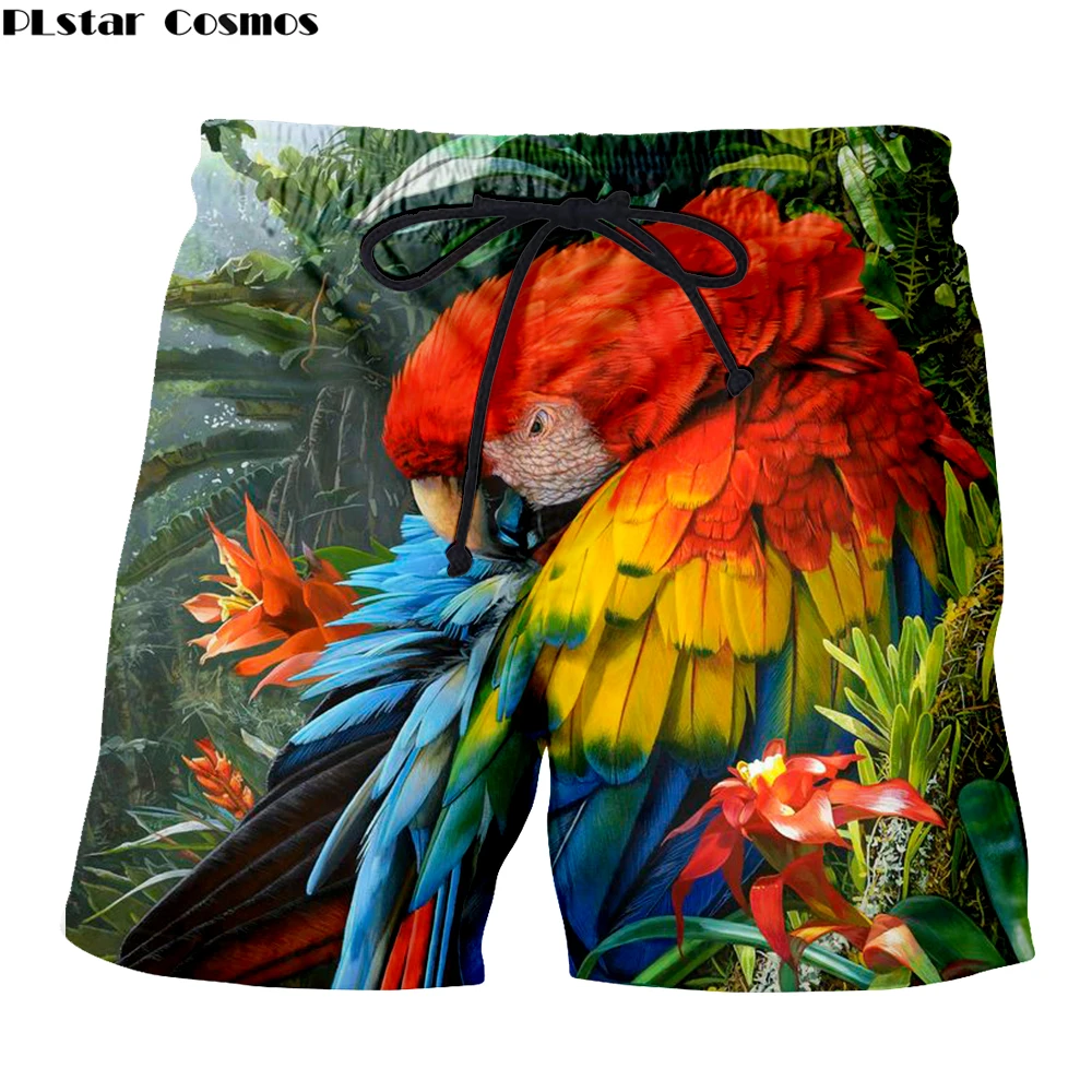 Мужские летние шорты с эластичным поясом повседневные 3d принтом попугая птиц