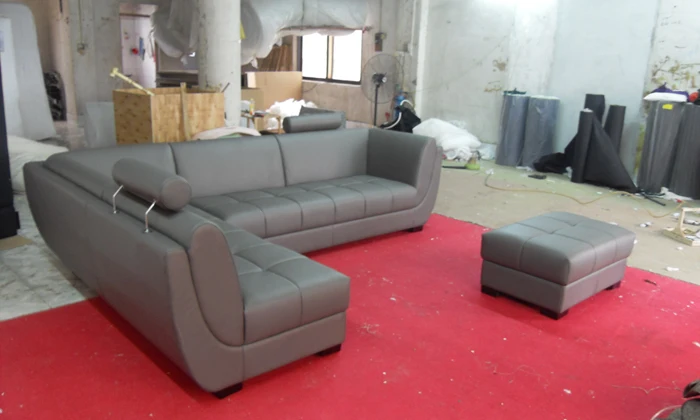 Бесплатная доставка Топ Зерно крупного рогатого скота кожаный диван с Османской