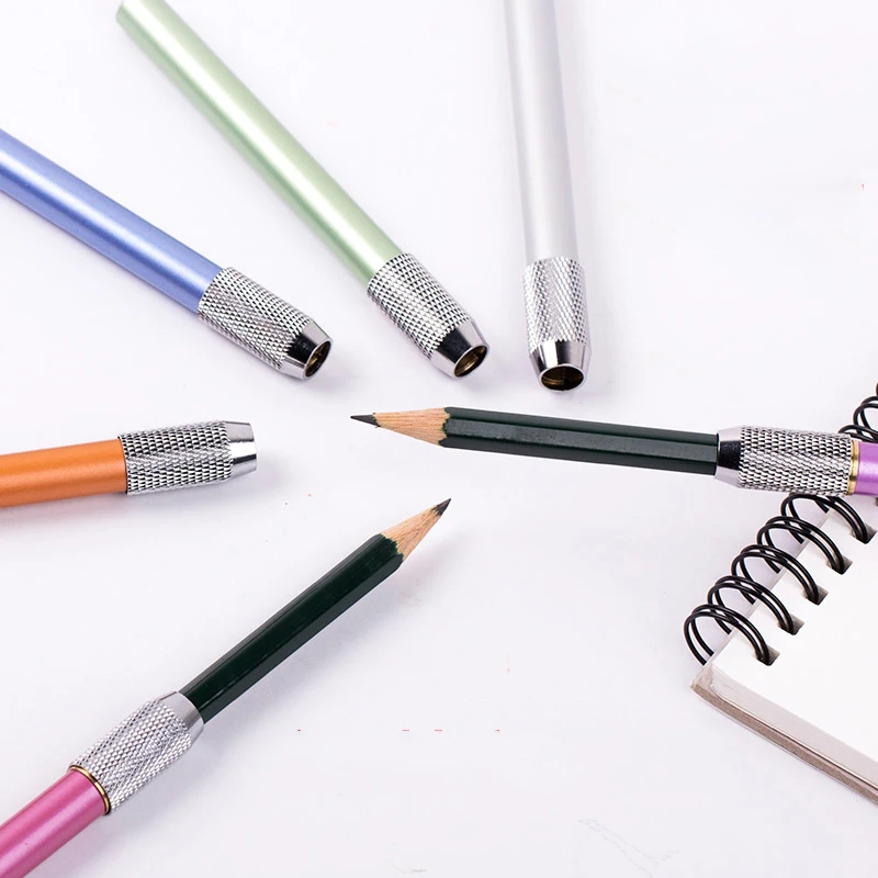 2pcs/set Portable Metal Solid Color Pencil Extenders Kawaii Stationery Multifunction Adjustable Extender Holder Supplies | Канцтовары