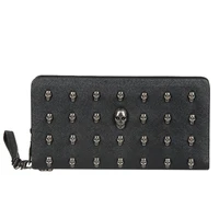 men leather bag skull wallet personality clutch bags rivets pu leather purse quality zipper card holder punk wallets