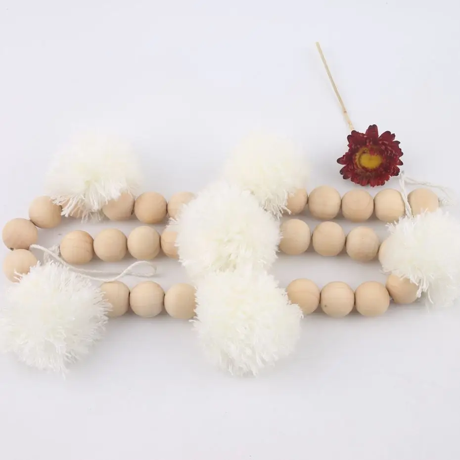 Деревянные бусины с помпоном 35 шт. гирлянда винтажный домашний декор натуральный