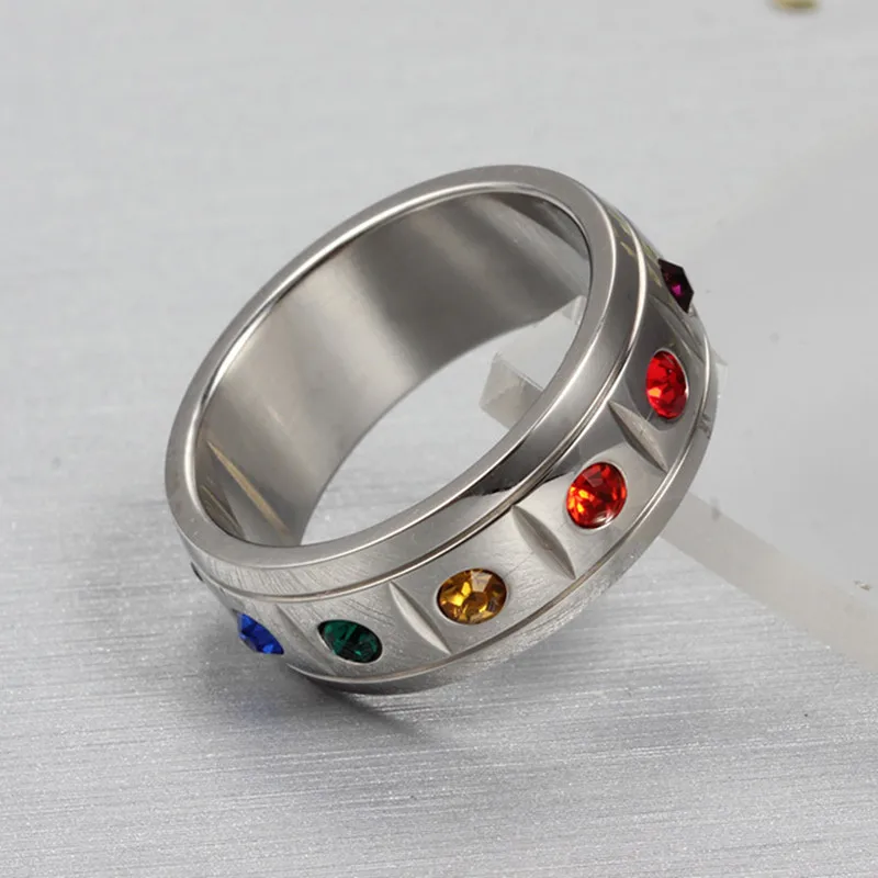 MiLaTu LGBT Rainbow Rings Stainless Steel Colorful Crystal Wedding Gay &amp Lesbian Engagement Ring R349G | Украшения и